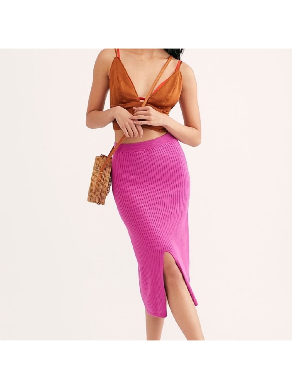 Free People Skyline Midi Skirt with Front Slit Medium